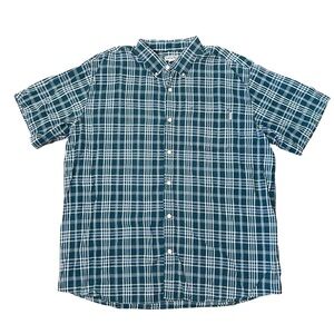 CARHARTT Mens Short Sleeve Plaid Pocket Button-up Shirt Cotton Blue Green Sz XXL